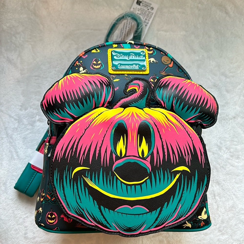 Loungefly Teal and Pink Mickey Backpack glow in the dark NWT